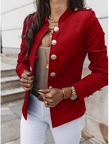  Mujer chaqueta Transpirable Cómodo Bolsillo Casual Plano Oficina Calle Casual Ropa Cotidiana Botonadura Simple Corto Escote Chino Ajuste regular Manga Larga Ropa de calle Negro Blanco Vino Verano