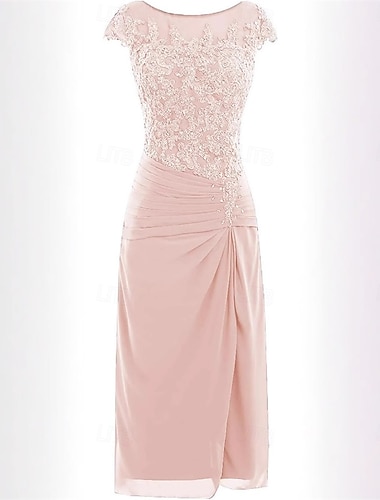  Meerjungfrauenschnitt Brautmutterkleid Elegant Einfach Rundhalsausschnitt Knöchellänge Chiffon Kurzarm mit Einfarbig 2025