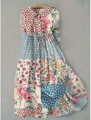  Damen Midikleid Shiftkleid Lässig Täglich Normale Passform Blumen Grafik Halbarm Hemdkragen Weiß Rosa Blau Purpur Sommer Frühling