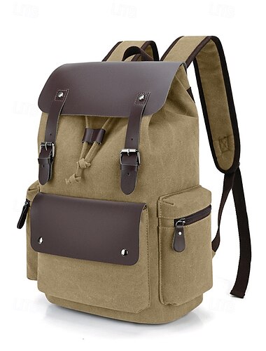  Wasserabweisender Canvas-Rucksack für Herren mit Lederakzenten – Vintage-Schulrucksack für die Uni, Reisen und den täglichen Weg zur Arbeit