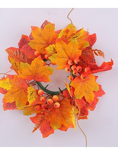  Corona di candele di Halloween con foglie d'acero e rose, centrotavola decorativo, decorazione per feste