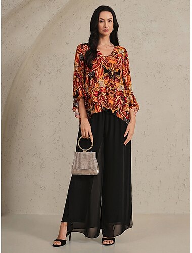  Damen Boho-Hemd Bluse Paisley-Muster Vintage Stilvoll Lässig Langarm V Ausschnitt Normale Oberteile Hochzeitsgast Arbeit Täglich Rüsche Braun Sommer Frühling Herbst