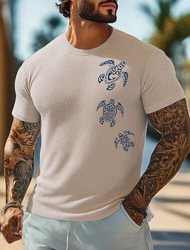  Herren Schildkröte Maorisch Waffelhemd Kurzarm T-Shirt 3D-Druck Rundhalsausschnitt Hemd Urlaub Tropisch Täglich Urlaub Lässig Täglich Hellblau Hellgrün Rosa Sommer Frühling Bekleidung S M L XL XXL