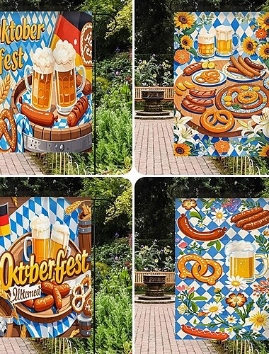  Садовый флаг Oktoberfest Баварский 12 х 18 дюймов Флаги для двора маленькие садовые флаги для улицы Флаги на открытом воздухе Дизайн пива белый с синим клетчатым узором Садовые флаги на праздник