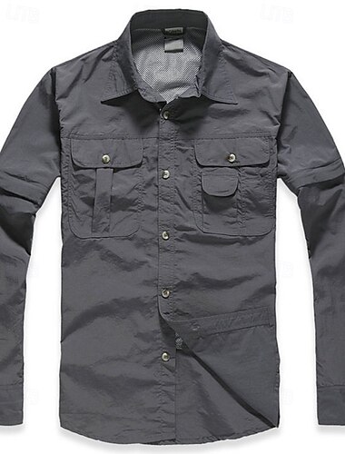  Men's Hiking Shirt Hiking top cargo shirt Long Sleeve Turndown Top Outdoor Waterproof Windproof Lightweight Polyester Dark Grey Army Green Khaki Running Camping / Hiking / Caving