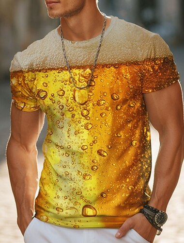  オクトーバーフェスト 男性用 ビール Tシャツ 半袖 Tシャツ 3Dプリント クルーネック シャツ 誇張された デザイナー パーティー ストリート カジュアル イエロー ブルー 黄色2 夏 春 衣類 S M L XL XXL XXXL 4XL