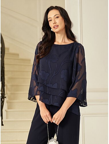  Damen Spitzenbluse Bluse Elegante Oberteile Chiffon Tops Einfarbig Blumen Grafik Elegant Stilvoll Basic Halbarm Flattrige Ärmel U-Boot-Ausschnitt Normale Oberteile Hochzeitsgast Arbeit Täglich