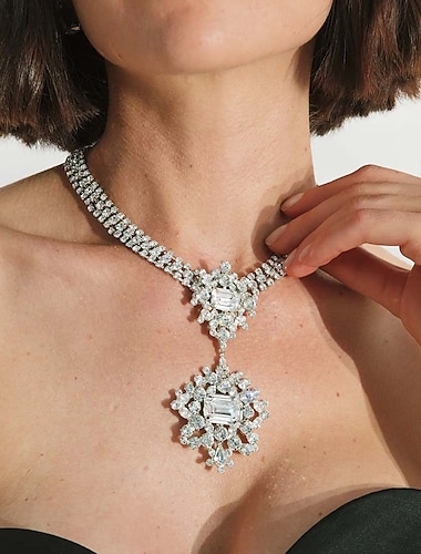  Collier pendentif Zircon Strass Femmes Mode Luxe Franges Géométrique Forme de Fleur Mariage Gouttes Colliers Tendance Pour Mariage Soirée Fiançailles