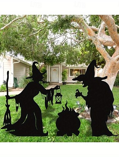  Μεταλλικές μάγισσες για το Halloween, εορταστική διακόσμηση κήπου με μεταλλικές κατασκευές, 3 τρομακτικές μάγισσες για εξωτερική διακόσμηση - μεταλλικές κατασκευές κήπου χωρίς μπαταρίες