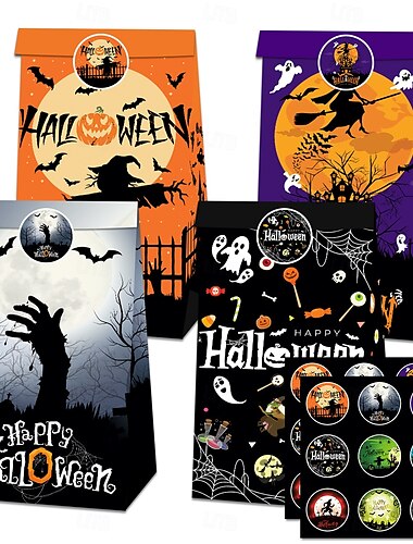  σνακ καραμέλας για το Halloween, χάρτινες σακούλες, συσκευασία, αυτοκόλλητα σφράγισης, διακόσμηση σκηνής, είδη πάρτι