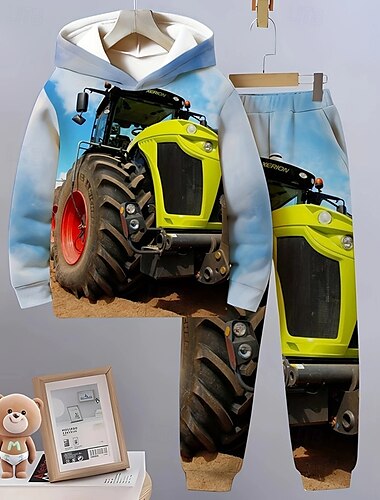  Jungen 3D Grafik Auto Hoodie- und Jogginghosen-Set Sportanzug Trainingsanzüge Langarm Frühling Herbst Täglich Basic Lässig Kinder 4-12 Jahre Mit Kapuze Outdoor Urlaub Sport Figurbetonter Schnitt