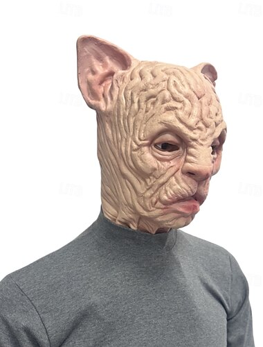  Halloween Sphynx Katzenmaske für Erwachsene realistische Gruselkostüme Latex Gesichtsmaske, haarlose Katzen Horrormaske, gruselige Katzenparty Requisite