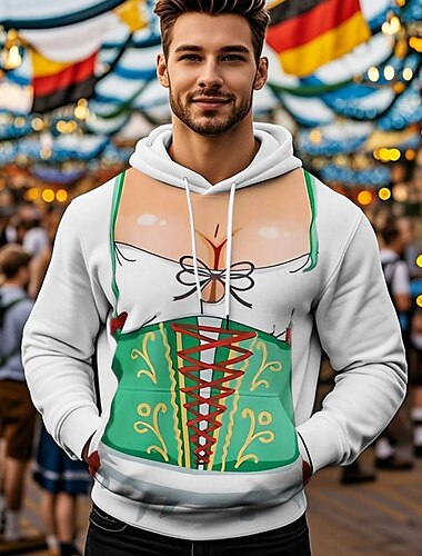  Cerveza Oktoberfest Sudadera Estampado Bolsillo delantero Gráfico Para Hombre Adulto Carnaval Cerveza Oktoberfest Impresión 3D Vacaciones Fiesta