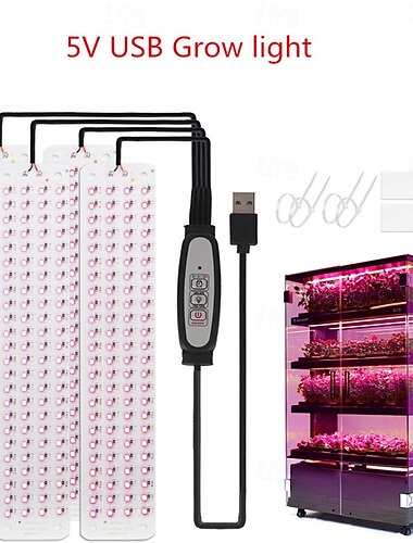  Lámpara de cultivo de plantas USB con espectro completo, luz solar, interruptor de atenuación temporizado de 5 V, tubo telescópico enchufable, iluminación para plantas de interior.