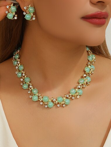  Juego de Joyas 2 Zirconio Brillante 1 Collar Pendientes Mujer Elegante Vintage Moda Bonito Lujoso Forma de Hoja Bendito Irregular Conjunto de joyas Para Boda Fiesta Cumpleaños