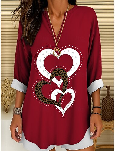  Per donna Blusa Cuore Grafico Geometrico Elegante Manica Lunga Scollo a V Top Regolari Quotidiano Ferie Stampato Nero Bianco Giallo Rosso Blu Estate Primavera