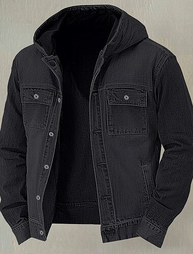  Da uomo Giacca Leggera Giacca con Cappuccio Giacca di Jeans Casuale Giacca a Vento Con cappuccio Primavera & Autunno Vintage Casual Con Cappuccio Regolare Nero Blu scuro Azzurro Giacca