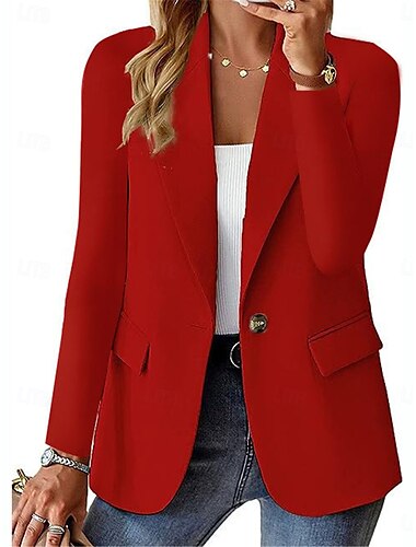  Damen Blazer Atmungsaktiv Bequem Knöpfe Tasche Lässig Einfach Büro Straße Lässig Alltagskleidung Einreihig Regulär Umlegekragen Normale Passform Langarm Oberbekleidung Schwarz Weiß Rote Sommer