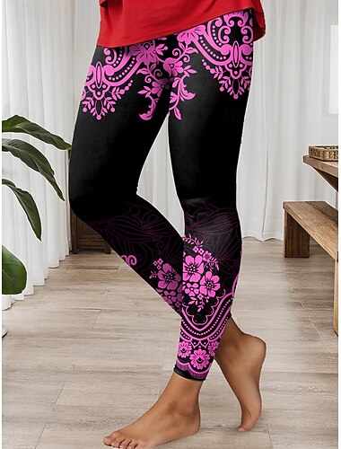  Damen Leggings Vintage Mode Ethno-Stil Volle Länge Hohe Taille Grafik Geometrisches Muster Drucken Atmungsaktiv Weich Dehnbar Lässig Täglich Ferien Weiß Blau Grün Amethyst Sommer Frühling Schmale