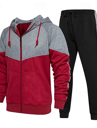  Herren Reißverschluss Kapuzensweatshirt Trainingsanzug Athleisure Herbst Langarm Winddicht Fitnessstudio Training Sport Sportbekleidung Sportkleidung Farbblock Schwarz Armeegrün Rot