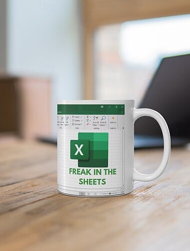  Excel-Tasse, lustige Büro-Kaffeetasse aus Keramik, 330 ml/12 oz, Geschenk zum Thema Tabellenkalkulation für Büroangestellte, Mitarbeiter, Analysten, Buchhalter, Chef, Schreibtisch-Dekor