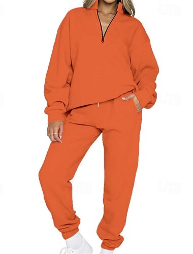  Damen Trainingsanzug Jogginganzug 2 teilig Athleisure Herbst Langarm Thermowarm Winddicht Weich Fitnessstudio Training Sport Sportbekleidung Sportkleidung Einfarbig Rosa Armeegrün Dunkelgrau