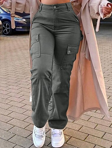  女性用 カーゴパンツ パンツ ファッション ストリートファッション 全長 ナチュラルウエスト ソリッド ポケット 快適 マイクロエラスティック スポーツ デイリーウェア ブラック カーキ色 ダックグレー ベージュ 春 秋 レギュラー
