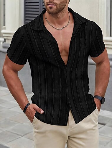  Herren Hemd Sommerhemd Freizeithemd Strandhemd Knopfhemd Schwarz Weiß Braun Aprikose Kurzarm Streifen Revers Urlaub Hawaiianisch Bekleidung Mode Lässig Bequem