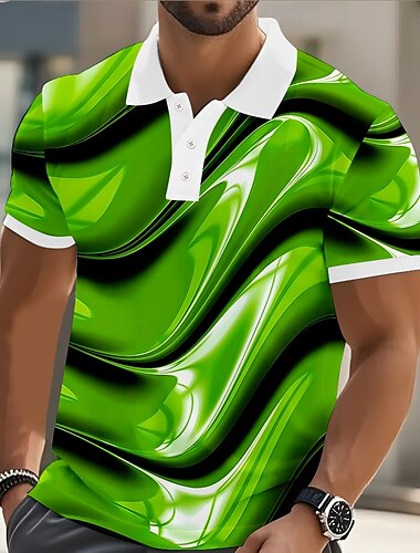  Herren Abstrakt Geometrisch Polo Kurzarm Polo-Shirts Revers Business-Casual Geschäft Athleisure Knöpfe 3D-Druck Sommer Gelb Blau Purpur