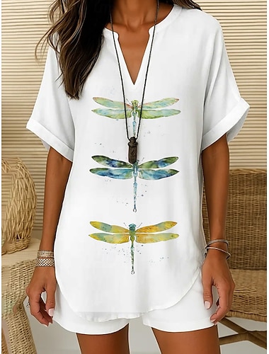  Dames Boho-shirt Grafisch dier Bohemen Vintage Dagelijks Korte mouw V-hals Normale tops Dagelijks Feestdagen Semi formeel Wit Lichtgroen Marine Blauw blauw Paars Zomer Lente