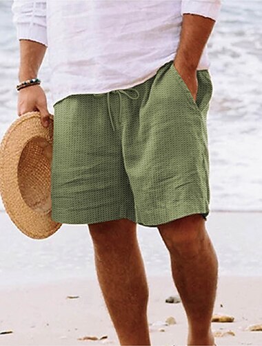  Herren Waffel-Shorts Sweat-Shorts Shorts Strandshorts Freizeitshorts Elastischer Bund Kordelzug Einfach Komfort Atmungsaktiv Knielang Lässig Täglich Ferien Urlaub Mode Schwarz Gelb Unelastisch