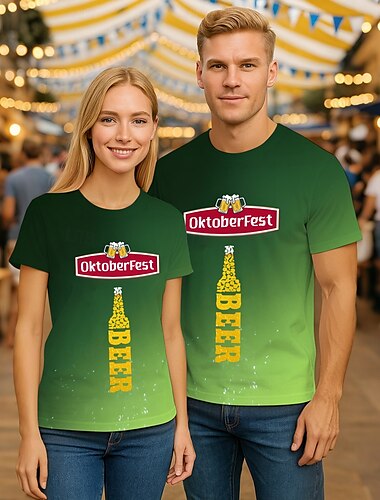  Октоберфест Бутылка пива Как у футболки Футболка Lederhosen Match баварский Мюнхен Немецкий Графический Назначение Для пары Муж. Жен. Взрослые Карнавал Октоберфест 3D печать Для вечеринок