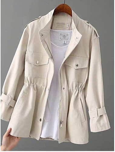  Damen Freizeitjacke Bequem Atmungsaktiv Tasche Lässig Einfach Straße Lässig Alltagskleidung Reisverschluss Regulär Umlegekragen Lässiger Schnitt Langarm Oberbekleidung Schwarz Weiß Rosa Sommer
