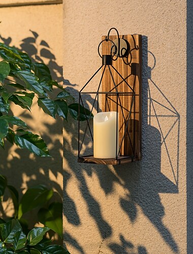 1 applique murale rustique en bois avec bougie, lanterne en métal de 13,4 pouces, décoration de maison de ferme, finition laquée marron, montage mural, thème familial, polyvalent pour l'intérieur