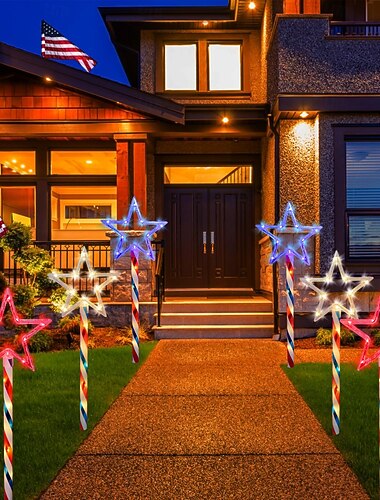  1 Pachet Lămpi cu LED-uri Patriotice de Exterior 6 Energie Solară pentru Drumuri Waterproof Roșu Alb Albastru Lumină de Grund cu Stea cu 5 colțuri 4 iulie Ziua Independenței 250 de ani de aniversare