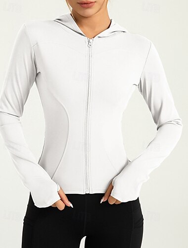  Damen Sportjacke Elastisch Fingermäntel Langarm Sport Einfarbig Jacke Für Pilates Laufen Fitness Sportkleidung