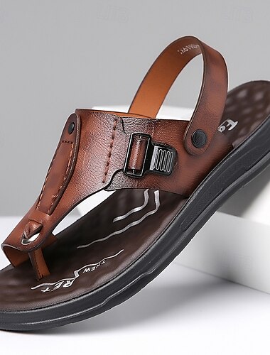 Braune Sandalen aus Kunstleder für Herren im Retro-Design mit Schnallenriemen und Fußgewölbeunterstützung, ideal für das tägliche Gehen im Freien und für Urlaubsreisen