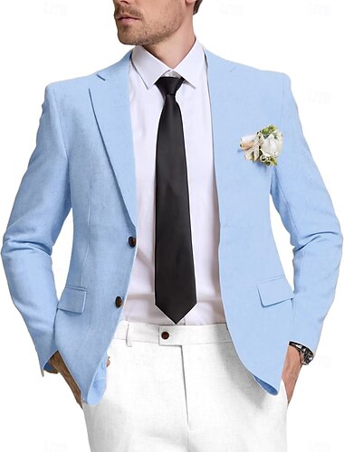  Hombre Chaqueta de lino Chaqueta deportiva Ligeras Clásico Color sólido Blazer Negro Azul Marino Azul cielo Estándar Dos botones de un solo pecho
