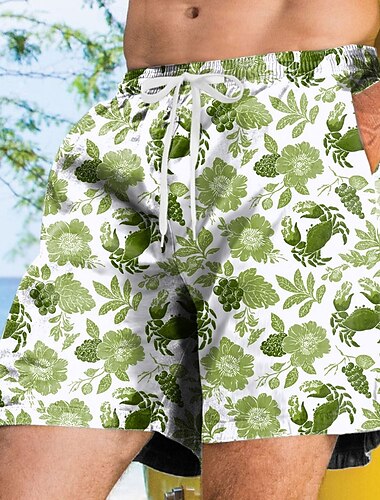  Herren Blumendruck Blumen Badehosen Badeshorts Boardshorts Mittlere Taille Streetwear Hawaiianisch Urlaub Seitentaschen Netzfutter Elastischer Kordelzug in der Taille Designer Bekleidung