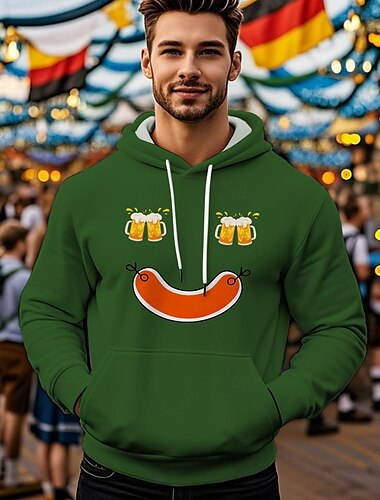  Cerveza Oktoberfest Sudadera Estampado Bolsillo delantero Gráfico Para Hombre Adulto Carnaval Cerveza Oktoberfest Estampado en caliente Vacaciones Fiesta