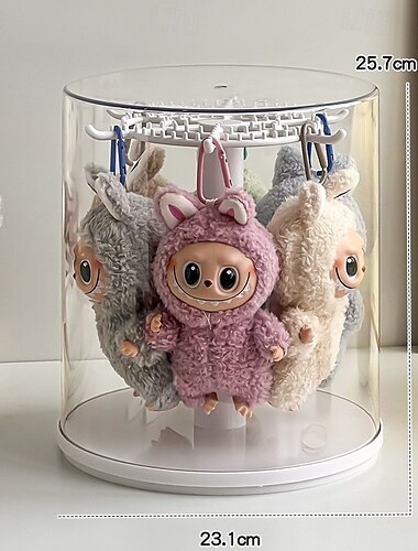 Drehbare Vitrine - 360 klare Figur &Schlüsselanhänger-Vitrine mit staubdichter Abdeckung für 17/15 cm große Plüschpuppen, stapelbarer Halter, Ausstellungsregal für Sammlerstücke (keine Puppen)