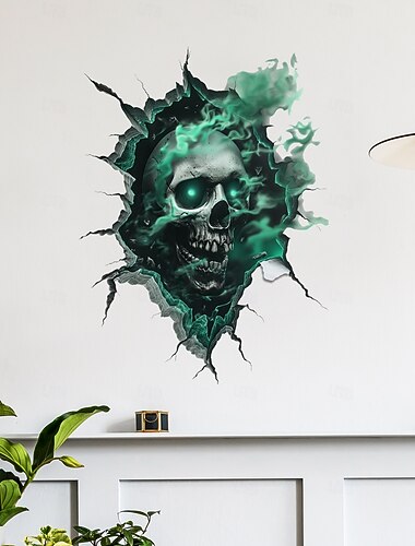  Halloween veggklistremerke 3D hodeskalle realistisk skummel banebrytende hodeskalledesign, selvklebende hjemmedekor til stue, feriestemning