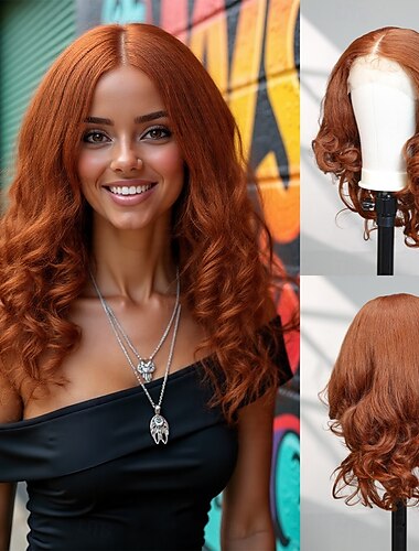  Synthetische Spitzenperücke Bodywave Stil 20 Zoll Orange Mittelscheitel 13x6 Spitzenfront Perücke Damen Perücke Orange / Weiß / Blau