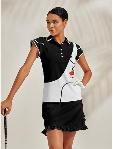  Femmes T-shirt POLO Noir Manche Courte Top Vêtements de golf pour femmes, tenues, vêtements
