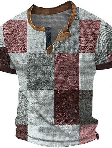  Herren Faux-Patchwork-Muster Henley Hemd Waffel-T-Shirt Kurzarm Täglich Retro Vintage Klassisch Sport im Freien Lässig Ferien Frühling & Sommer Ganzjahres Blau Gelb Grün Rot Grau Henley Henley T-Shirt