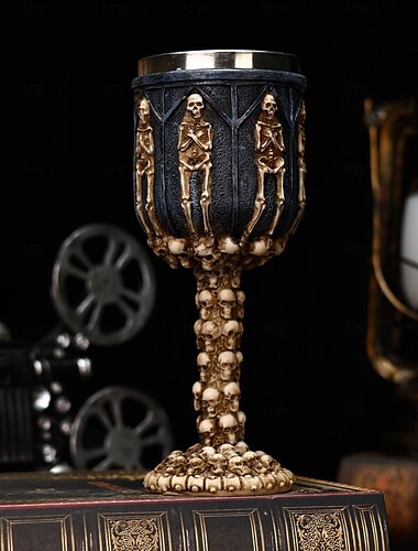  Halloween schedel wijnglas vintage 3D schedel steel glas gotische reliëf roestvrij staal rode wijnbeker, unieke Halloween feestdecoratie &cadeau-idee