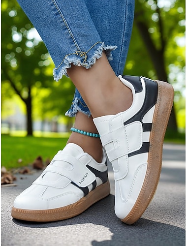  Damen Retro-Sneaker – Freizeitschuhe mit Klettverschluss und Gummisohle für den Alltag, Parks und leichte Fitness