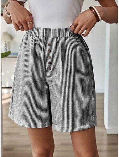  Damen Jogginghose Chinos Shorts Urlaub Mode Streetwear Kurz Hohe Taille Gestreift Tasche Elastischer Bund Drucken Bequem Weich Mikroelastisch Outdoor Urlaub Straße Navy-Blau Rosa Blau Hellblau Sommer