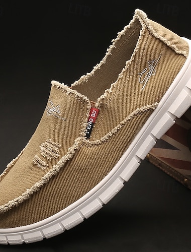  Rote Slipper aus Used-Canvas für Herren mit ausgefranstem Rand und gepolsterter Sohle, ideal für sommerliche Streetwear-Wochenendausflüge und entspannte Tage