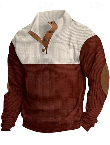  Herren Sweatshirt Kord Pullover Schwarz Rote Marineblau Braun Grau Stehkragen Farbblock Patchwork Sport & Outdoor Lässig Täglich Streetwear Lässig sportlich Frühling Herbst Bekleidung Kapuzenpullover